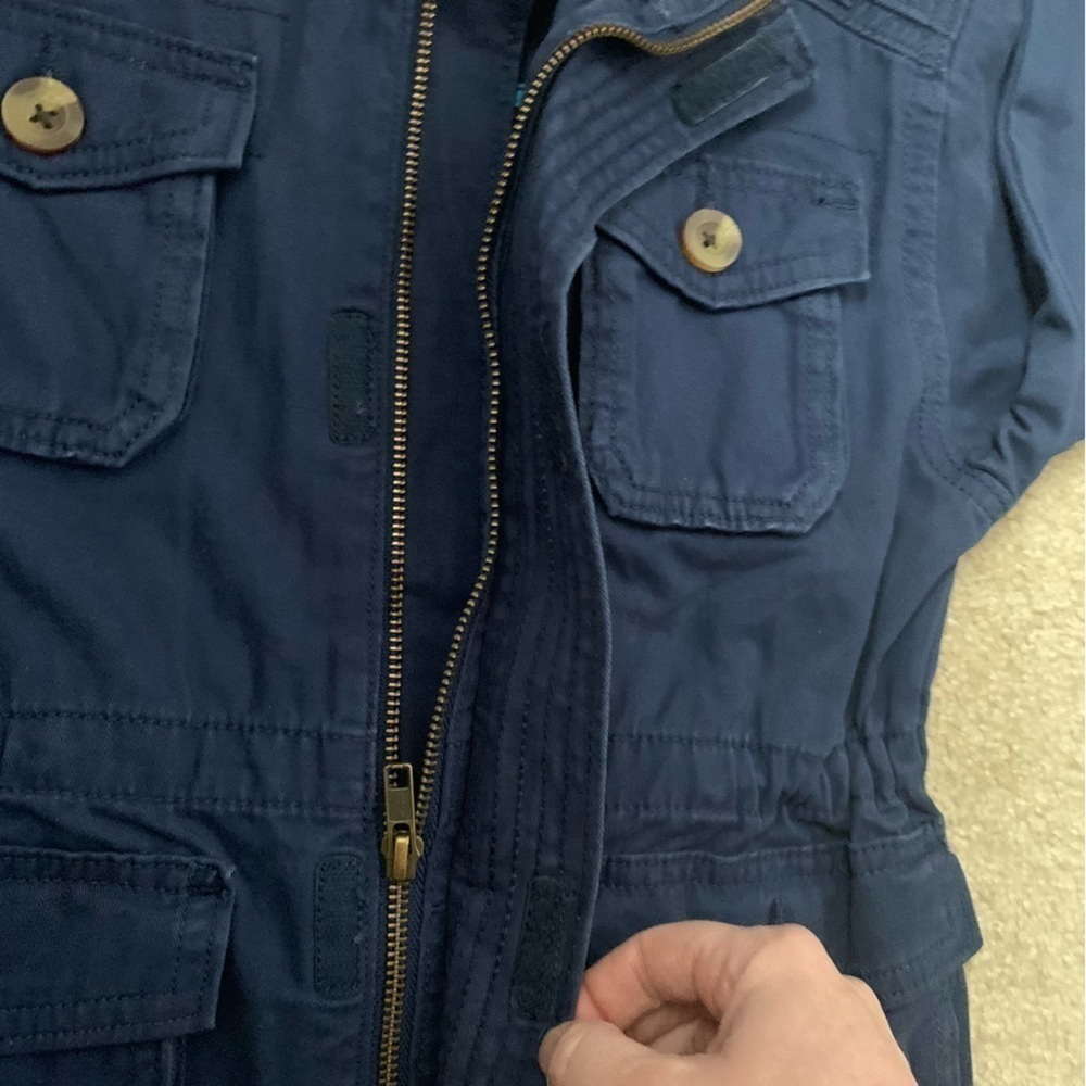 CRAZY 8 Girls Utility Cargo Jacket Below Hip Zip Up Velcro Sz S 5/6 Navy Blue - Picture 4 of 15